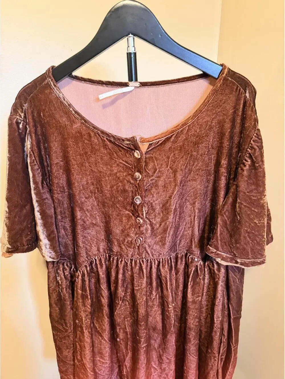Free People Crushed Velvet Babydoll Dress Mauve Pink Bell Sleeve Mini Medium